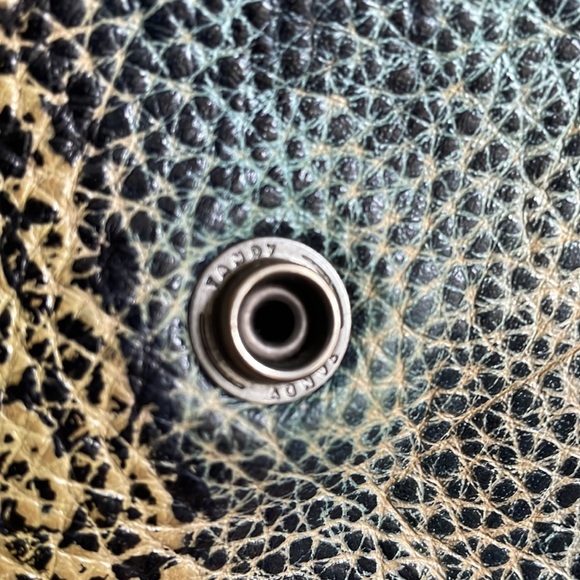 Tandy Leather handmade small crossbody blue yellow green black snap adjustable - Picture 10 of 15